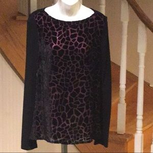NWOT slip on Black long sleeve blouse with velvet burnt out